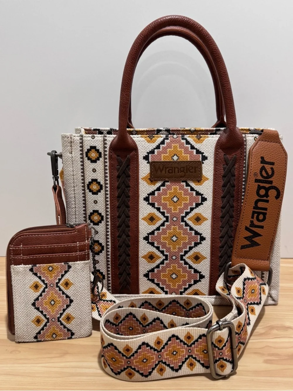 Wrangler SOUTHWEST PRINT MINI TOTE Crossbody Purse w/Strap + Mini Zip Card Case - Picture 2 of 15